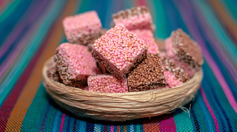 Alegria: A sweet Mexican snack made of toasted amaranth grains, honey, molasses, and chocolate.