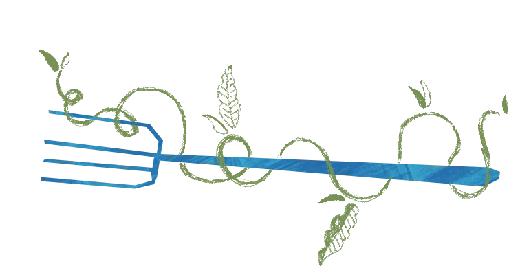 illustration of a fork with green vine intertwined along the handle and between the tines