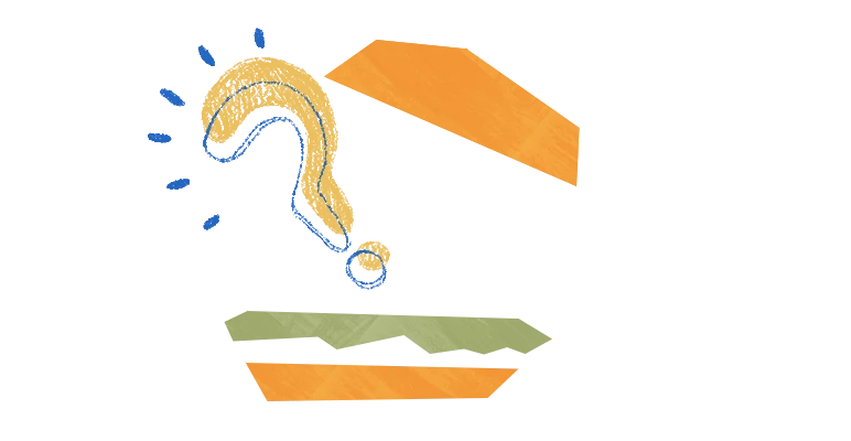 Illustration of a question mark being sandwiched in centre of a burger bun
