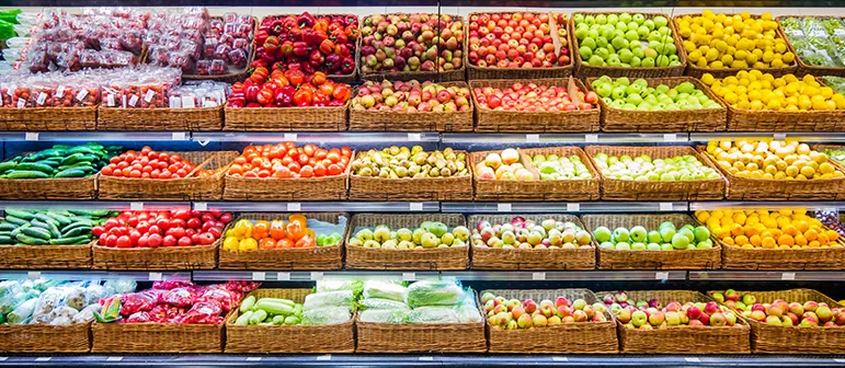 Vegetables on shelves 