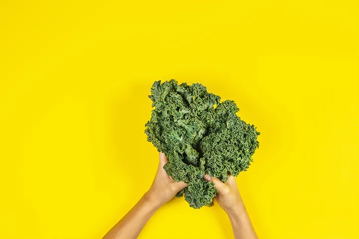 Hands holding bunch of kale